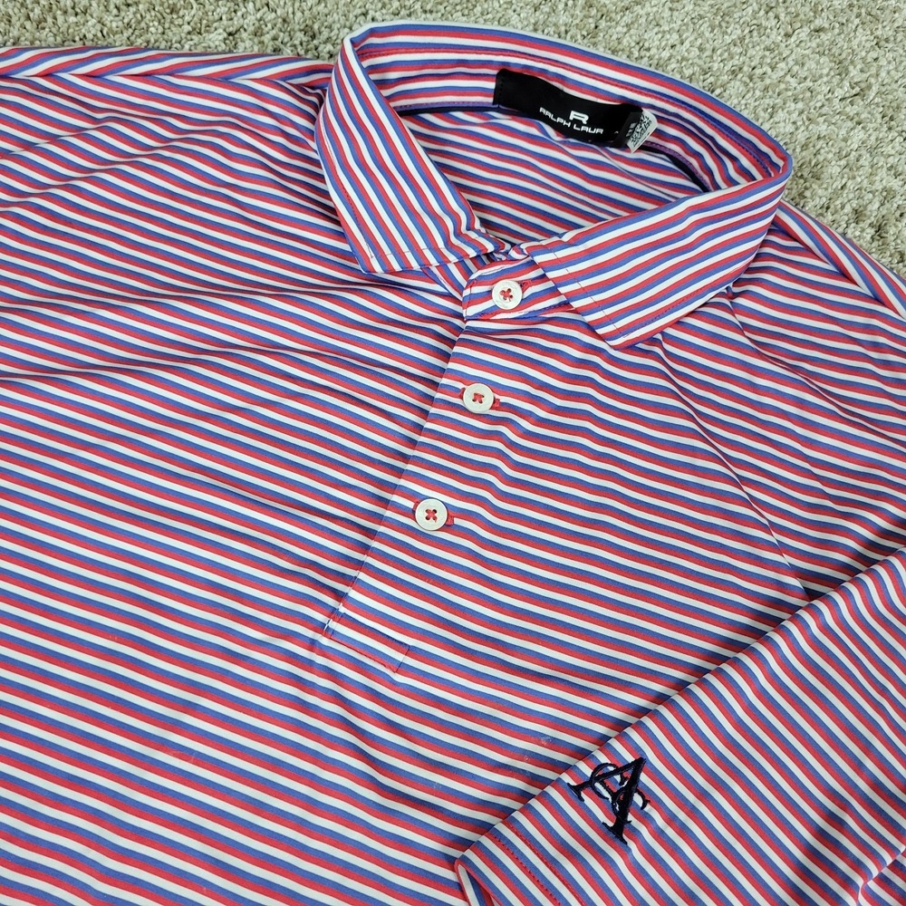 RLX Ralph Lauren Mens XL Red White Blue Striped Performance Stretch Polo‎ SS